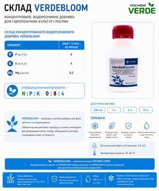 Концентроване водорозчинне добриво VerdeBloom (250 мл) для гідропонічних культур і підживлення ґрунтових та кімнатних рослин VerdeBloom-250ml-751 фото